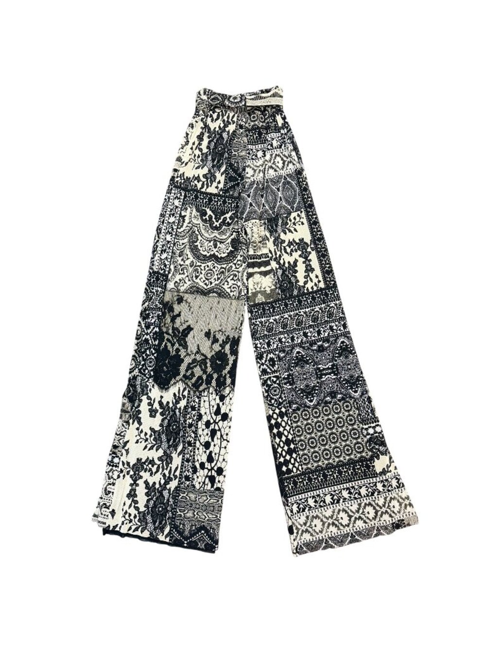 Fuzzi Black & Gray High-Waist Wide-Leg Pants S